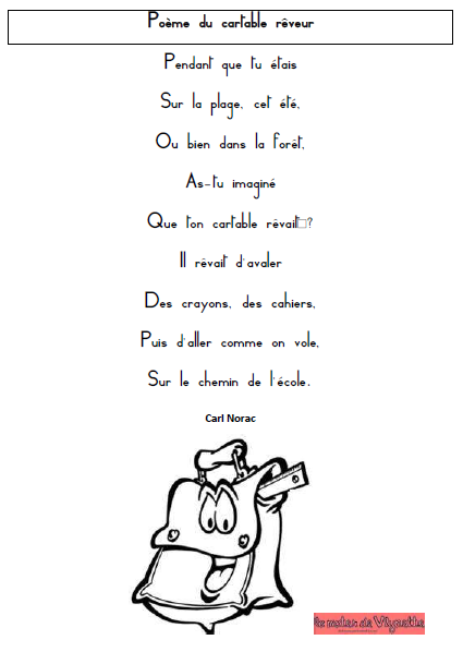 Poesies Et Chants Rentree Des Classes La Mater De Vlynette
